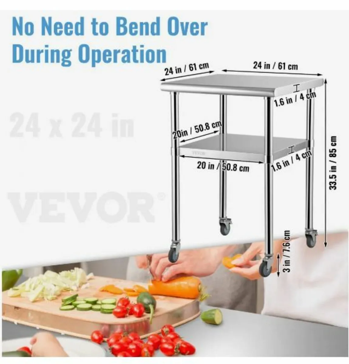 Stainless Steel Prep Table, 61 x 61 x 91 cm - Image 2