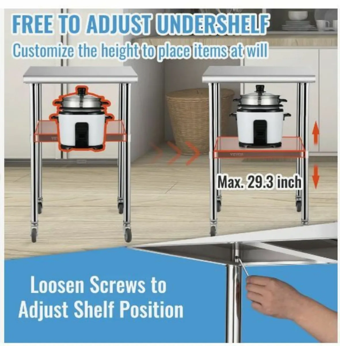 Stainless Steel Prep Table, 61 x 61 x 91 cm - Image 3