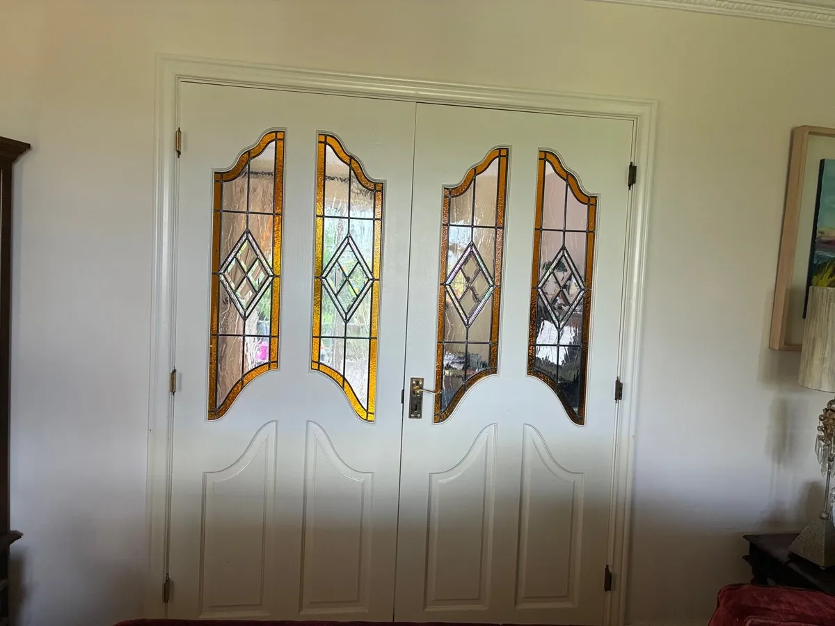Double doors with stained bevelled glass - Image 2