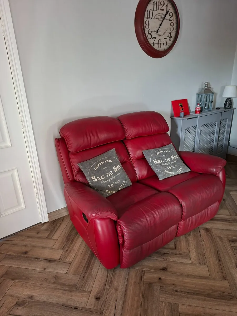 Retractable  2 Seater Red Leather sofa - Image 1