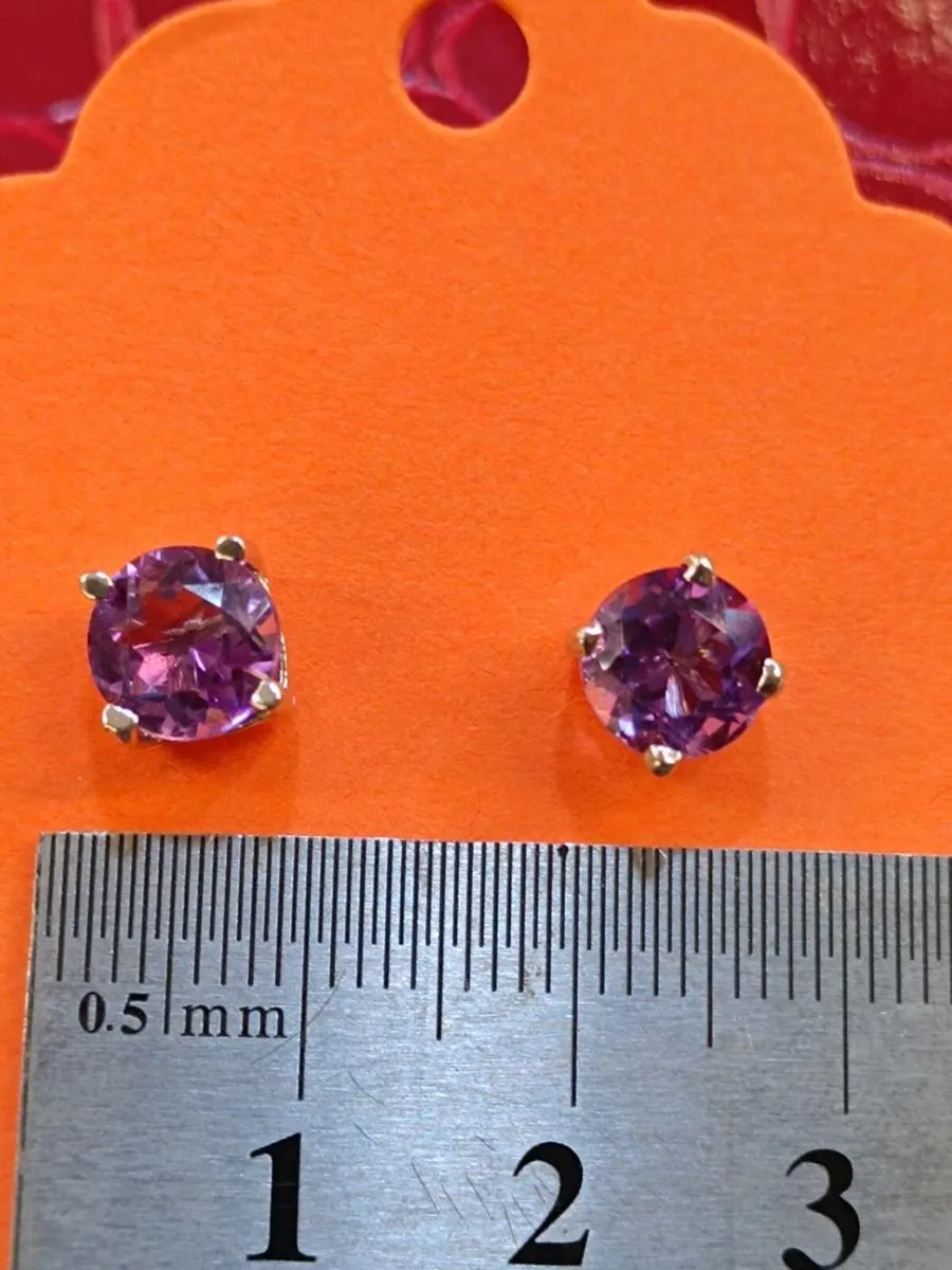 Purple Stone , 14k White Gold Earrings - Image 2
