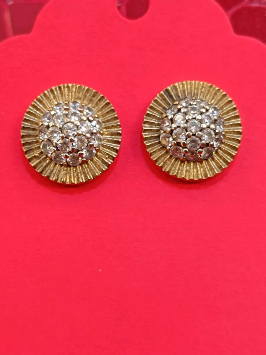 9k Yellow Gold & CZ Earrings, Rolex Style - Image 1