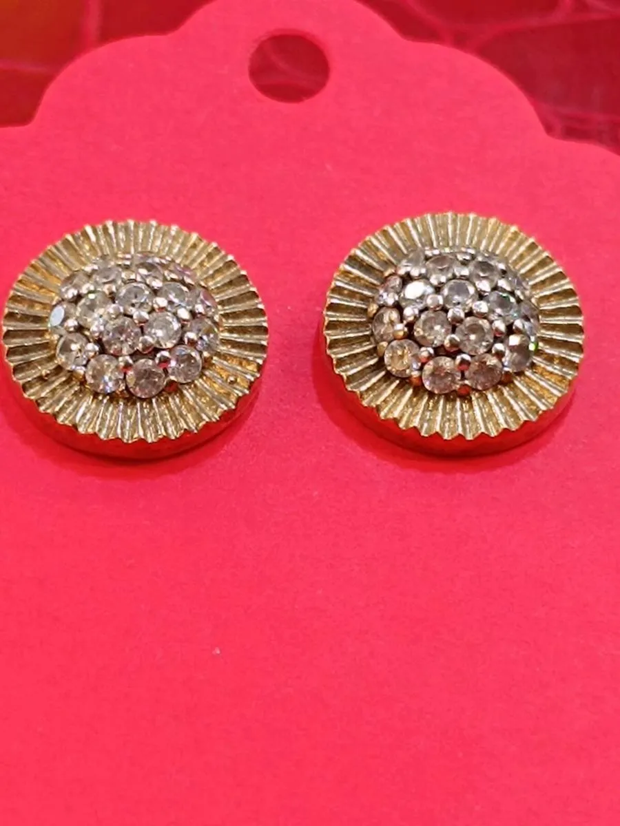9k Yellow Gold & CZ Earrings, Rolex Style - Image 2