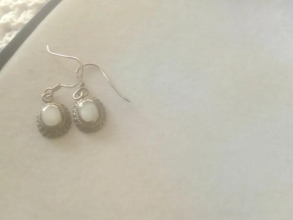 VICTORIAN STG  SILVER MOTHER of PEARL EARRINGS - Image 1