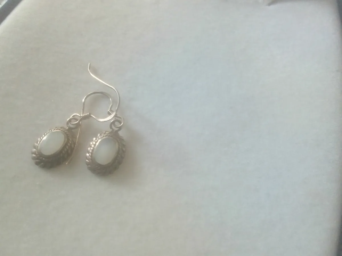 VICTORIAN STG  SILVER MOTHER of PEARL EARRINGS - Image 2