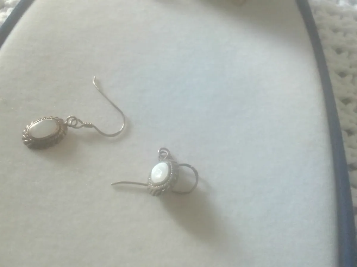 VICTORIAN STG  SILVER MOTHER of PEARL EARRINGS - Image 3