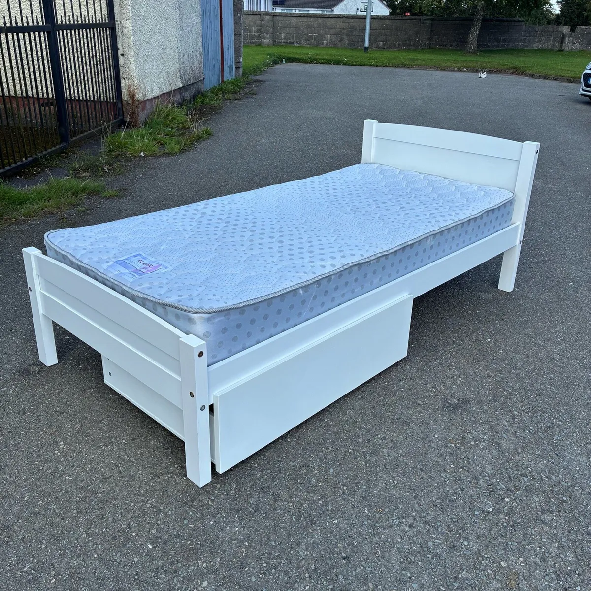 Single White Bed Frame & Mattress with Drawer - Image 2