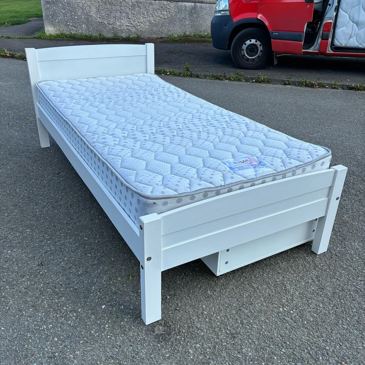 Single White Bed Frame & Mattress with Drawer - Image 4