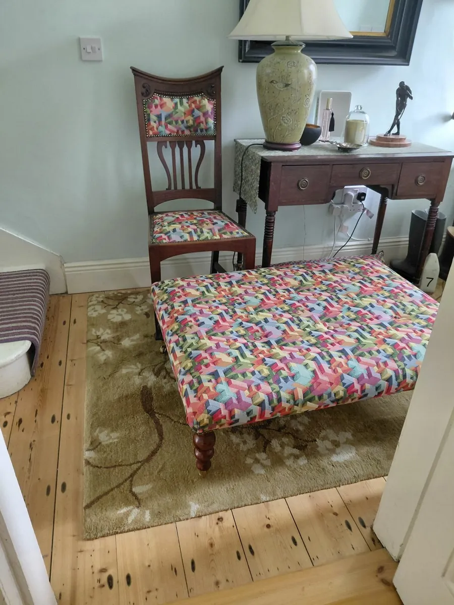 Restored Edwardian chairs & ottoman - Image 2