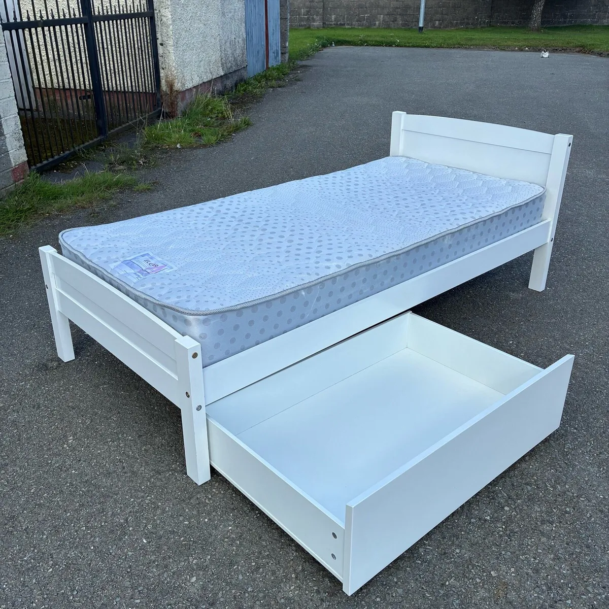 Single White Bed Frame & Mattress with Drawer - Image 1