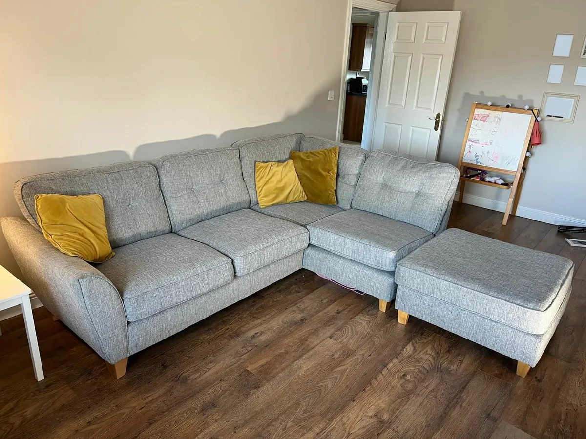 Grey Corner Sofa with Footstool – Excellent Condit - Image 1