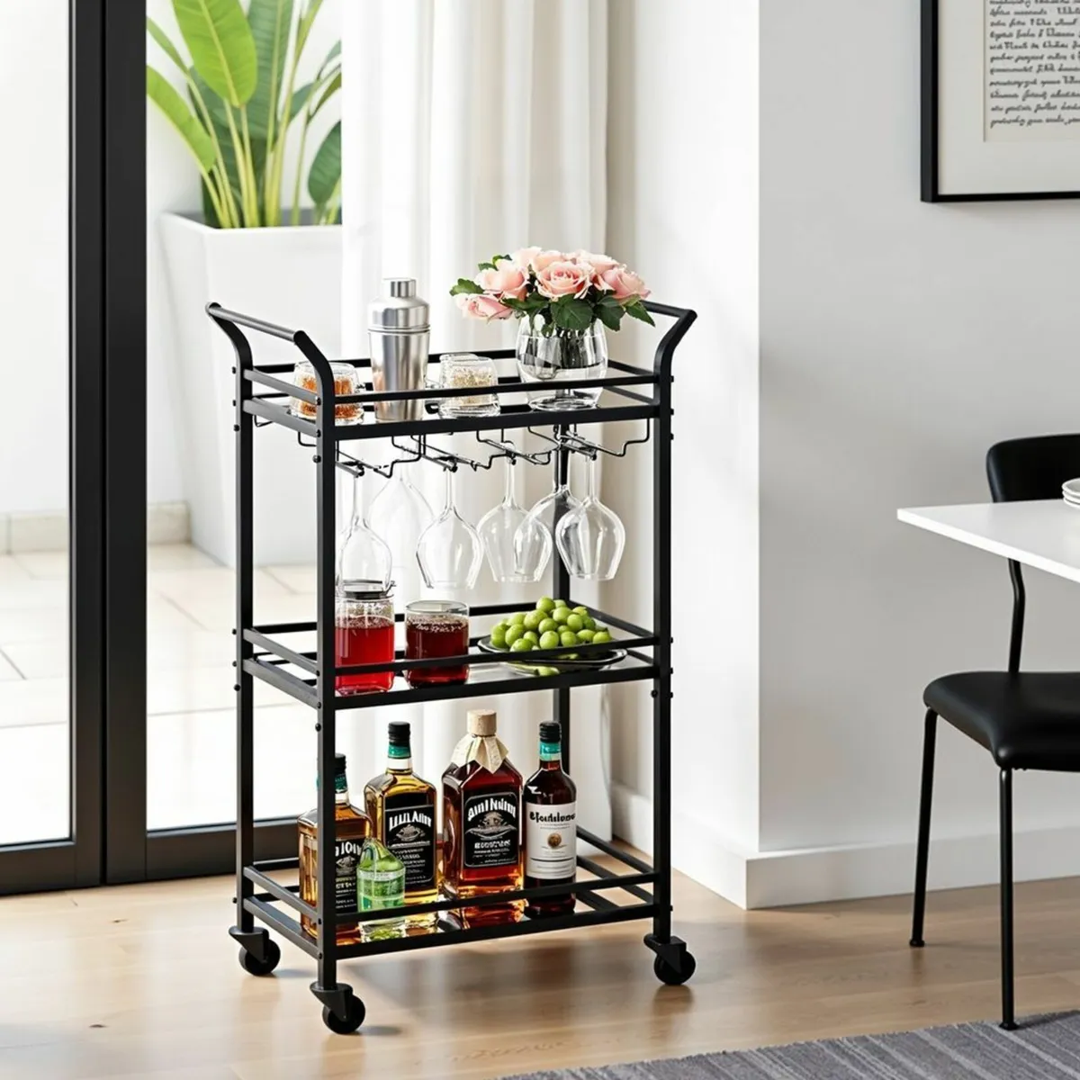 Serving trolley, trolley with 3 levels, with casto - Image 4