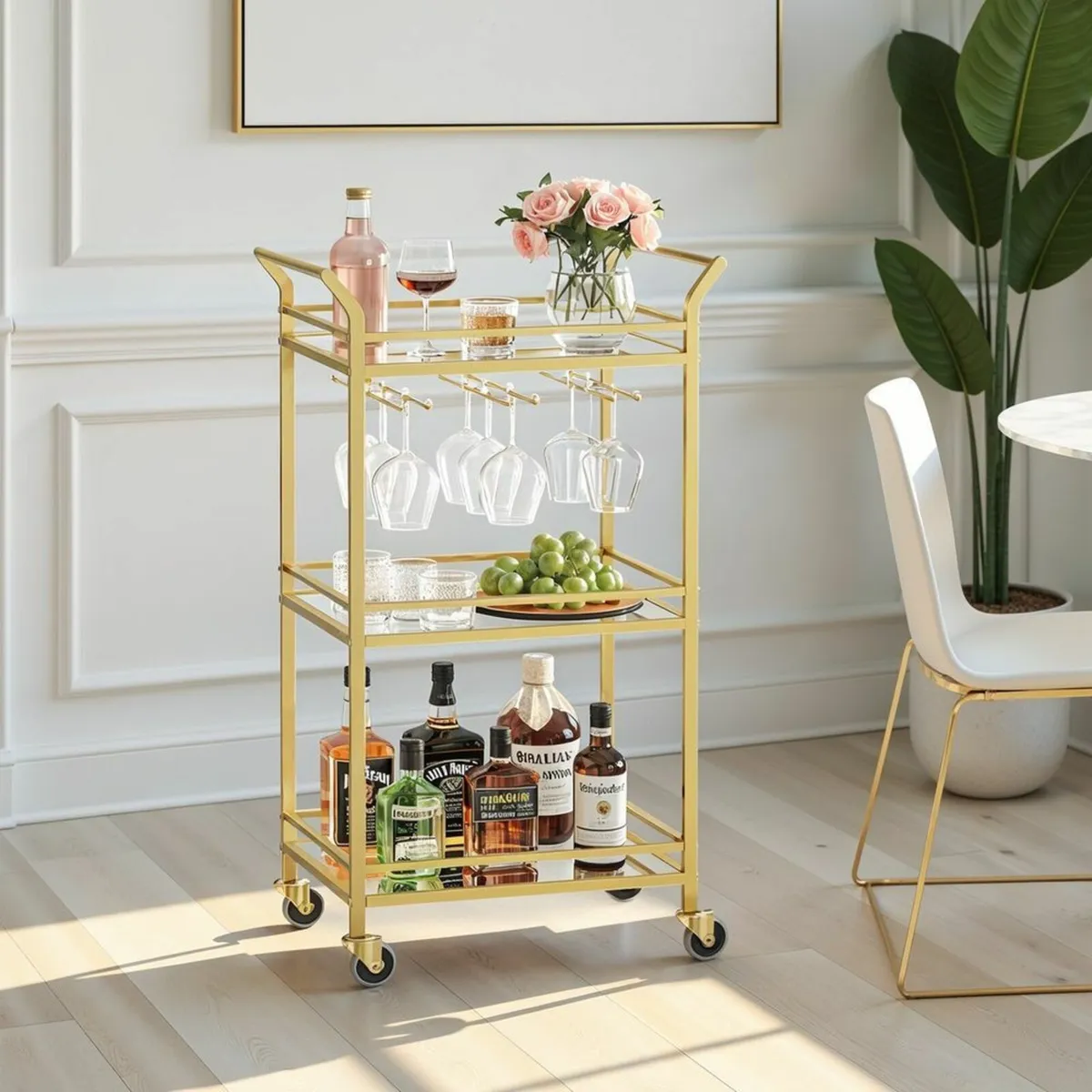 Serving trolley, trolley with 3 levels, with casto - Image 1