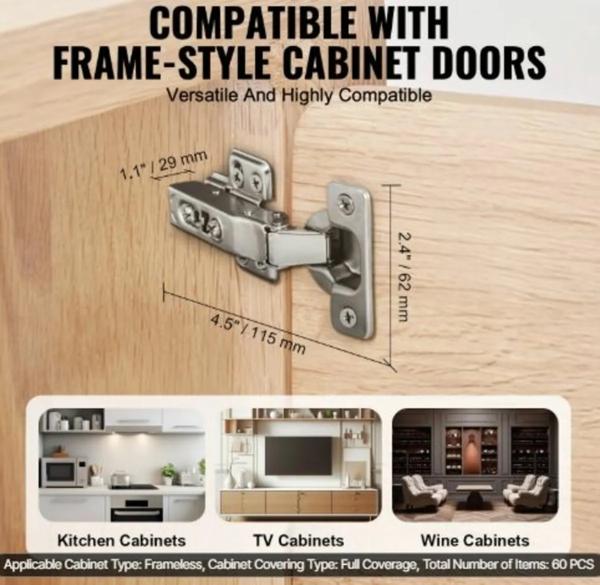 Cabinet Door Hinges 60 Packs Full Overlay Soft - Image 2