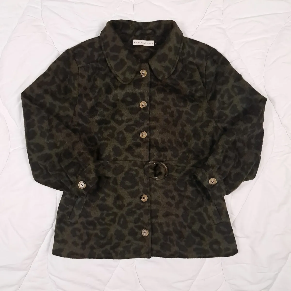 Rowen Avenue Olive Green Leopard Print Jacket XL - Image 1