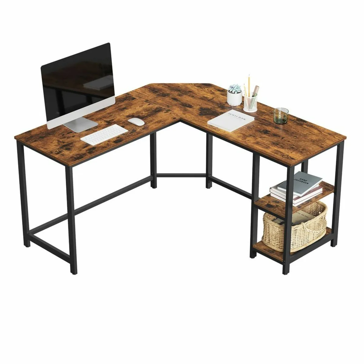 Desk - L Shaped Vintage Brown/Black Industrial Sty - Image 3