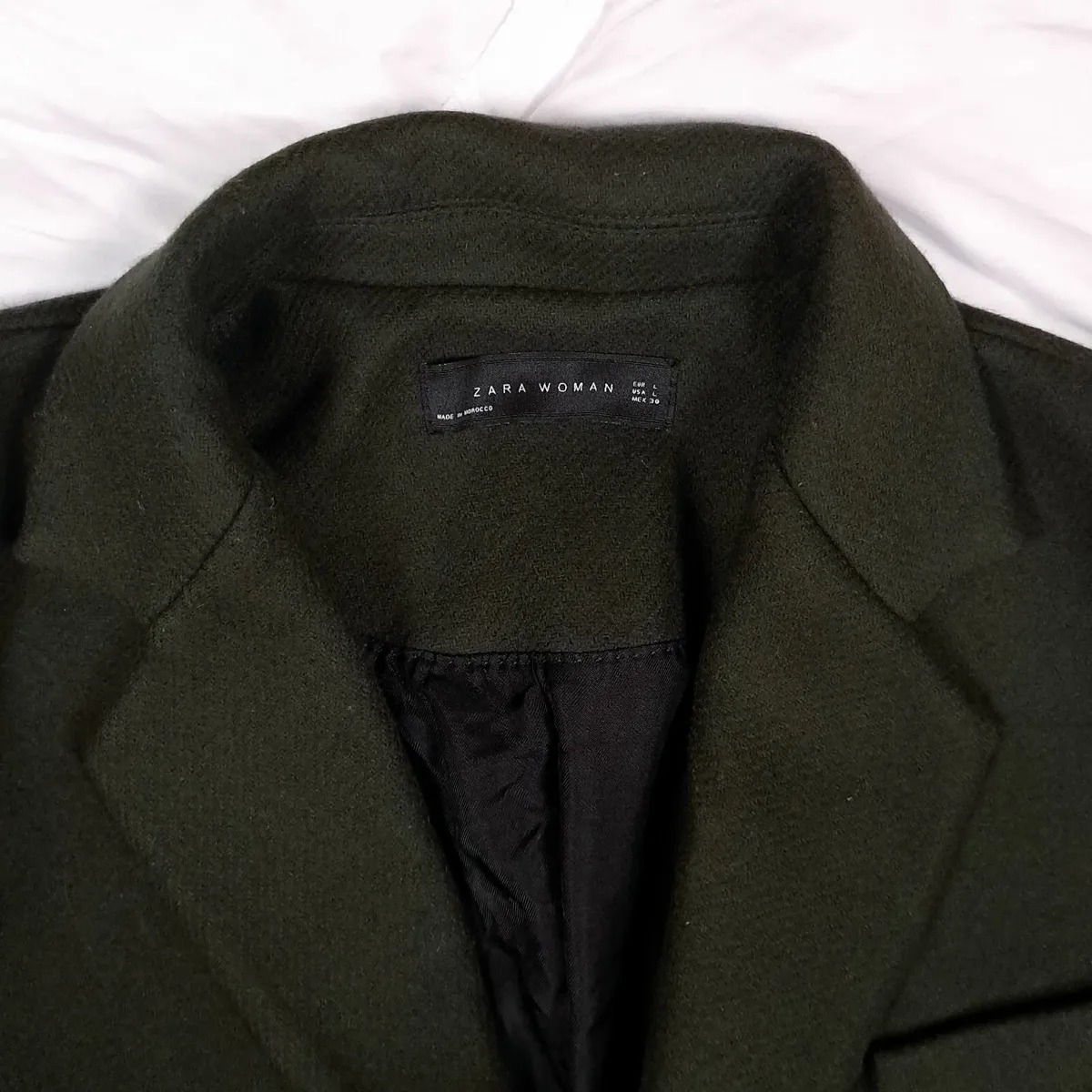 Zara Olive Green Long Coat Wool Size M - Image 2