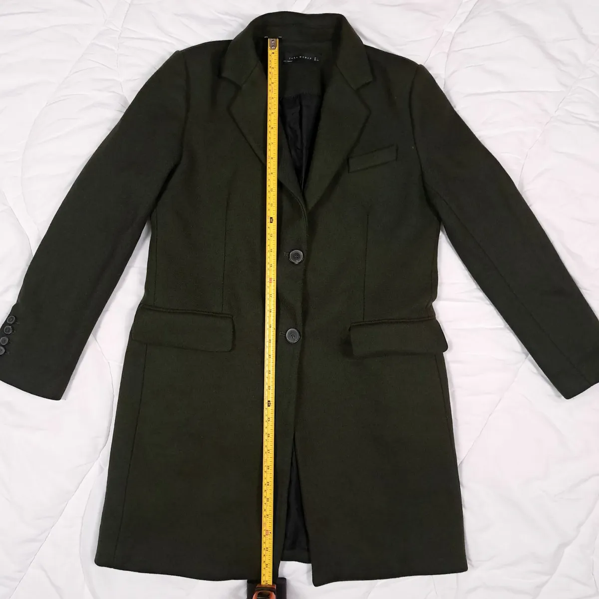 Zara Olive Green Long Coat Wool Size M - Image 4