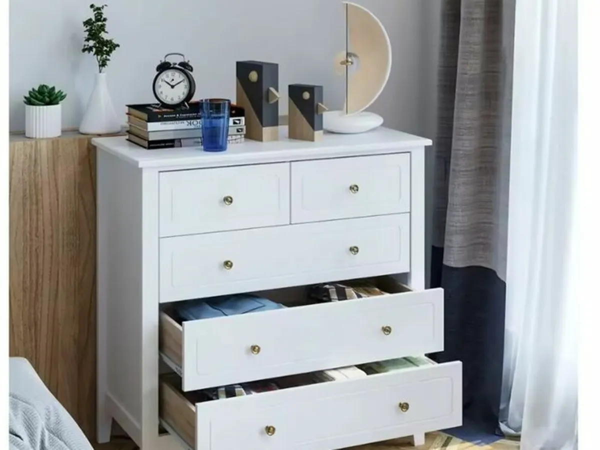 White Chest of Drawers Bedroom Dresser with 5 Draw - Image 3