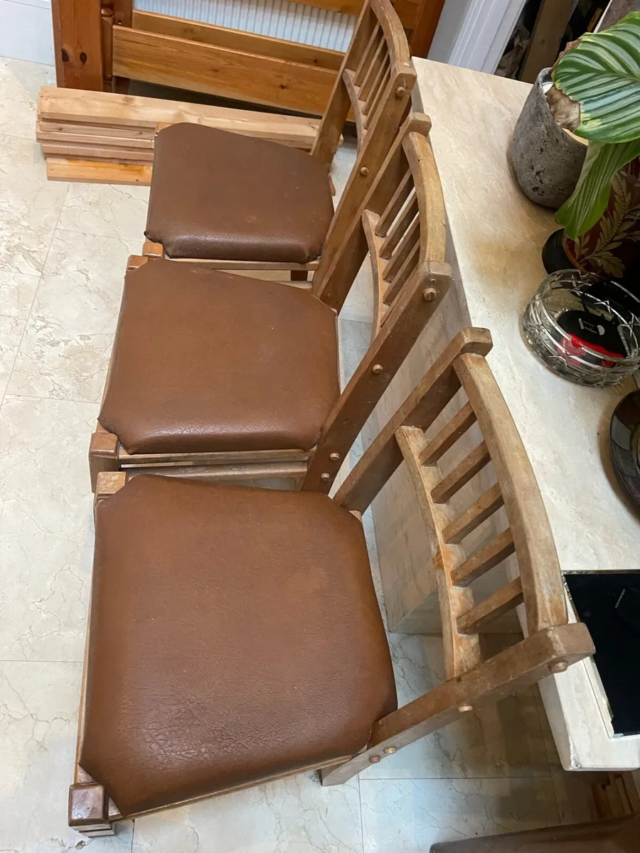 3 x Genuine Leather Vintage Kitchen Dining Chairs - Image 2