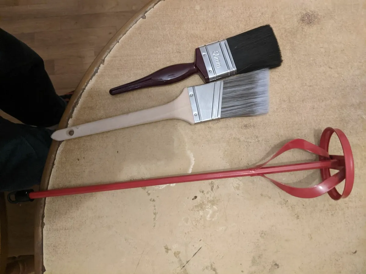 Paint stirrer and brushes