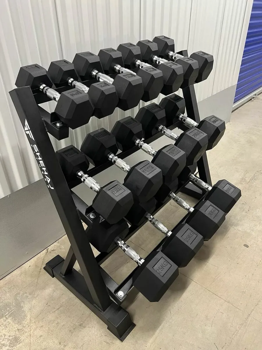 Hex Dumbbell 5kg-30kg Set & 3 Tier Rack - Image 1