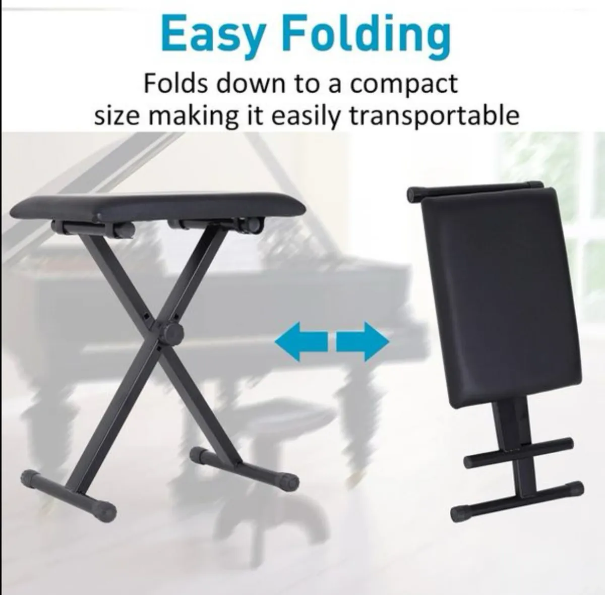 Foldable Keyboard Stool Padded Seat X Framed Chair - Image 3