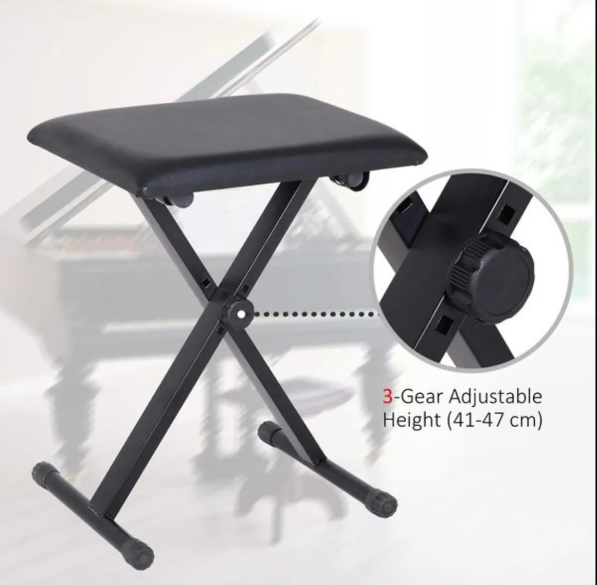 Foldable Keyboard Stool Padded Seat X Framed Chair - Image 4