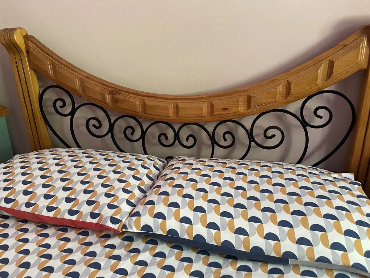 Pine & wrought iron double bed - Image 4