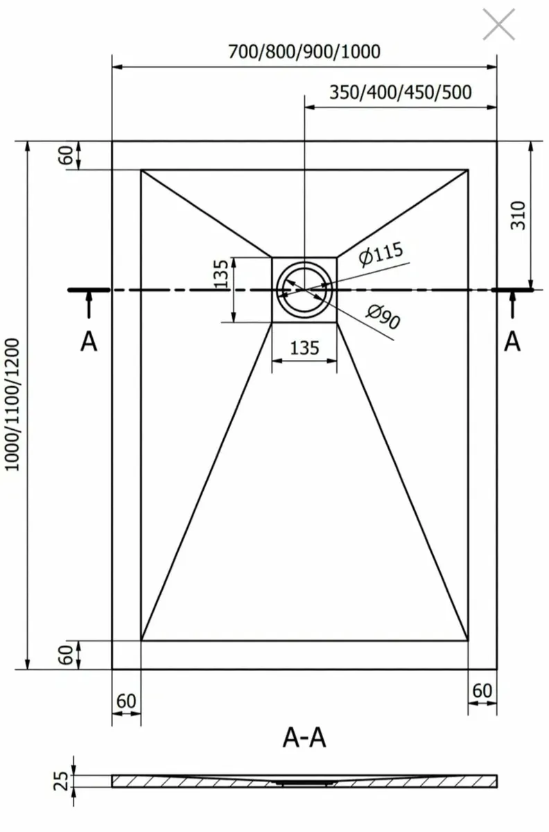 Stone composite shower tray 120x100cm - Image 3