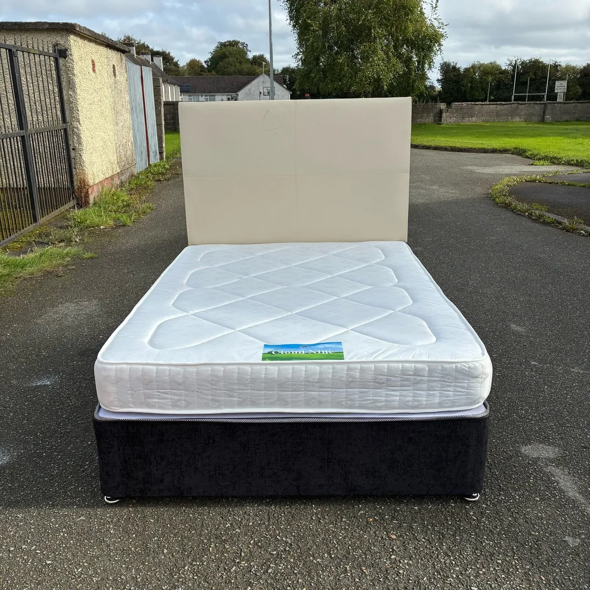 Double Bed with Tall Leather Headboard - Image 1