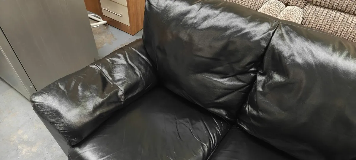 Black Leather 2 seater Sofa - Image 4