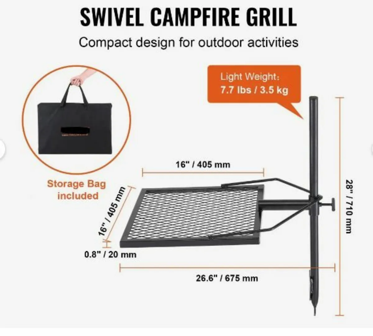 Swivel Campfire Grill Heavy Duty Steel - Image 3