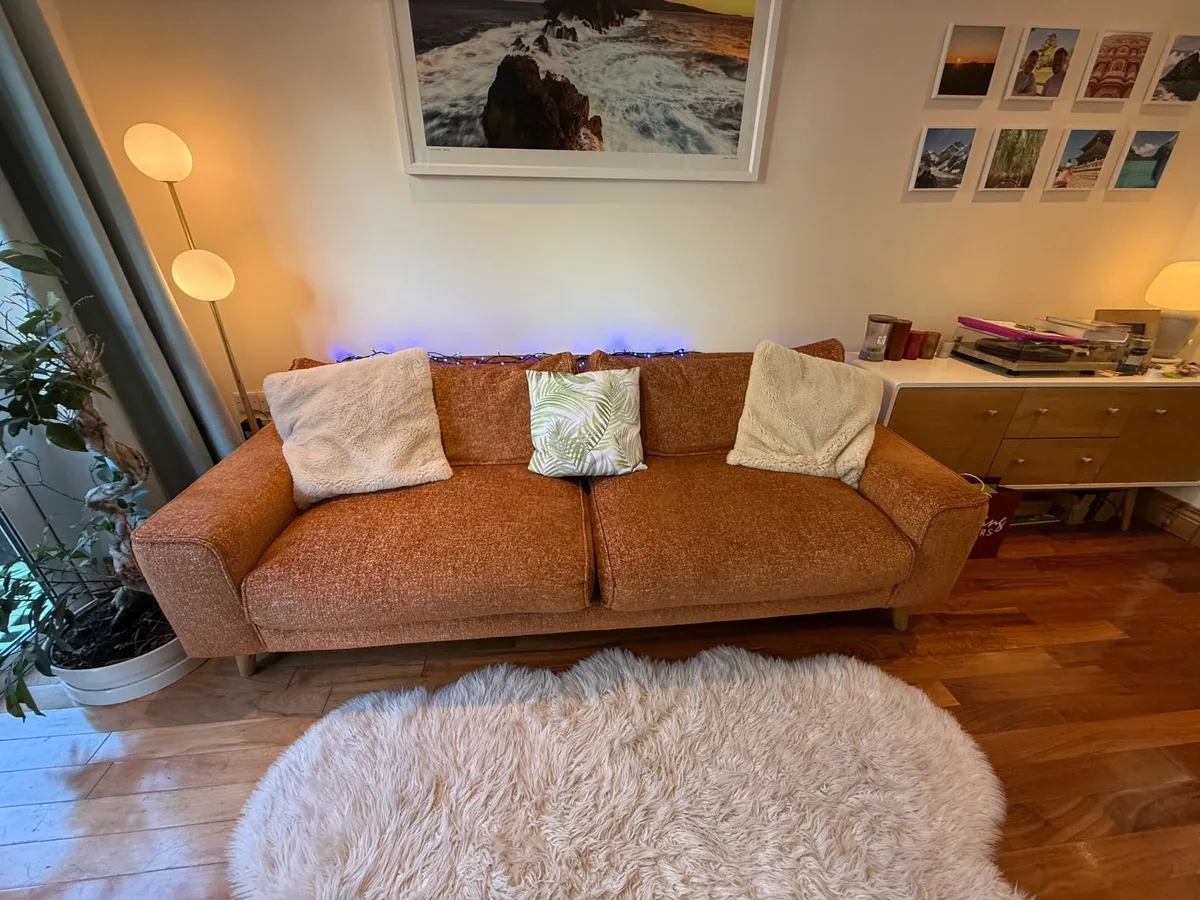 Orange Fabric Sofa - Image 1