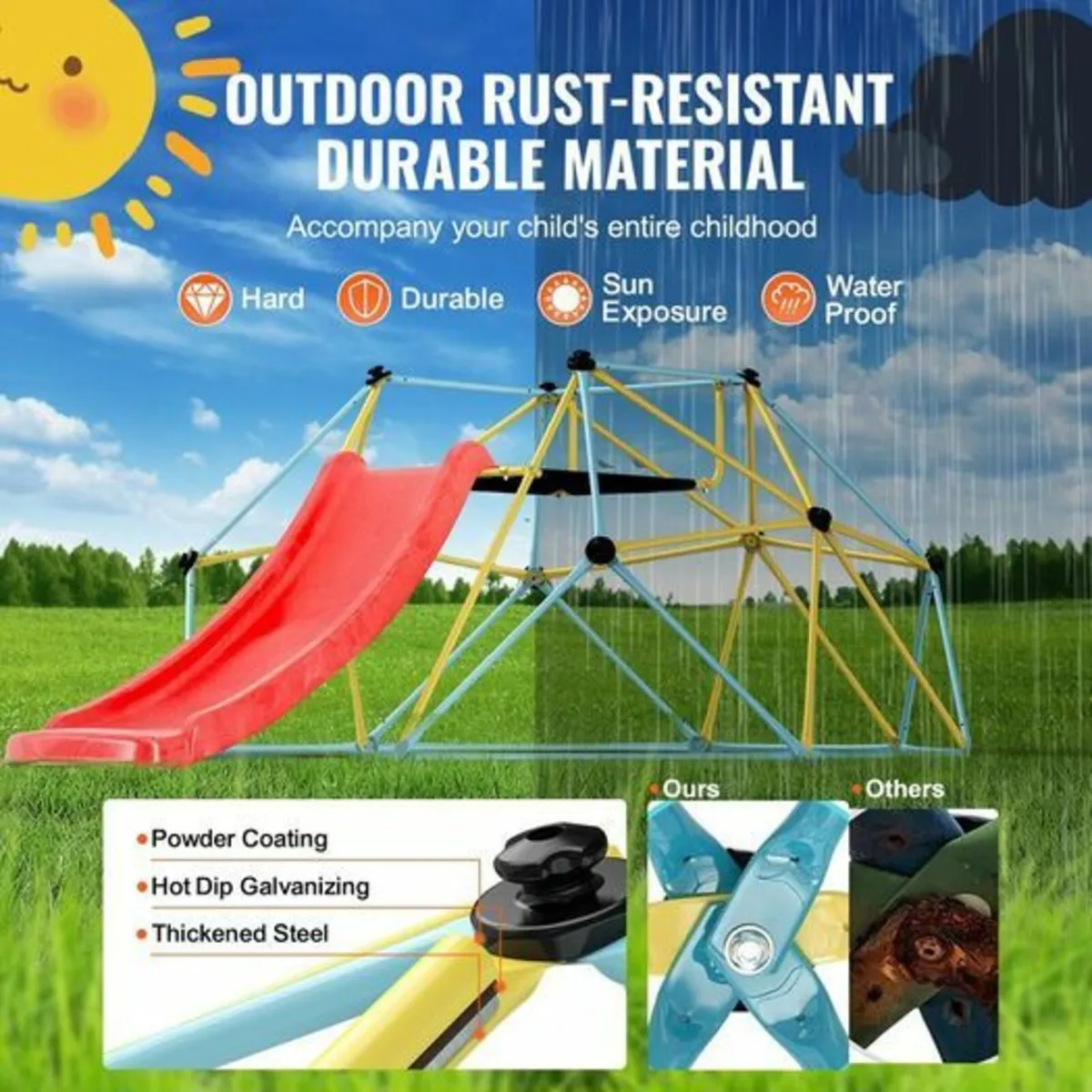 Climbing Dome, 8FT Geometric Dome Climber with Sli - Image 4