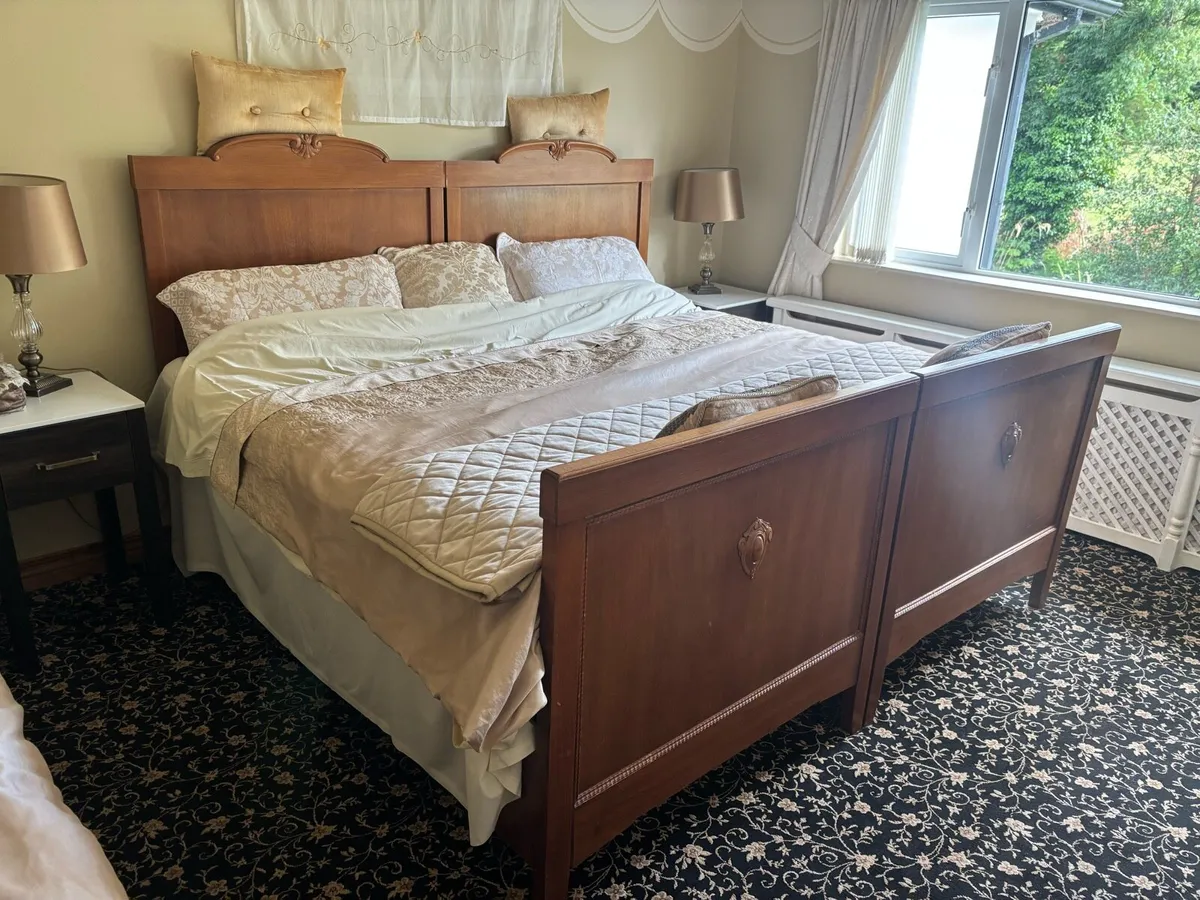 Vintage solid wood super king Bed & mattress - Image 1