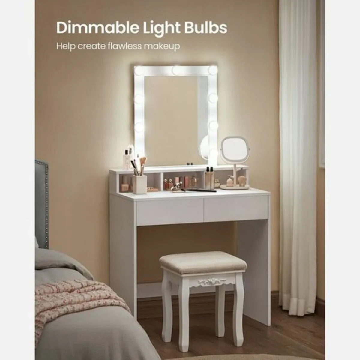 Dressing Table with Mirror and Light Bulbs - Image 3