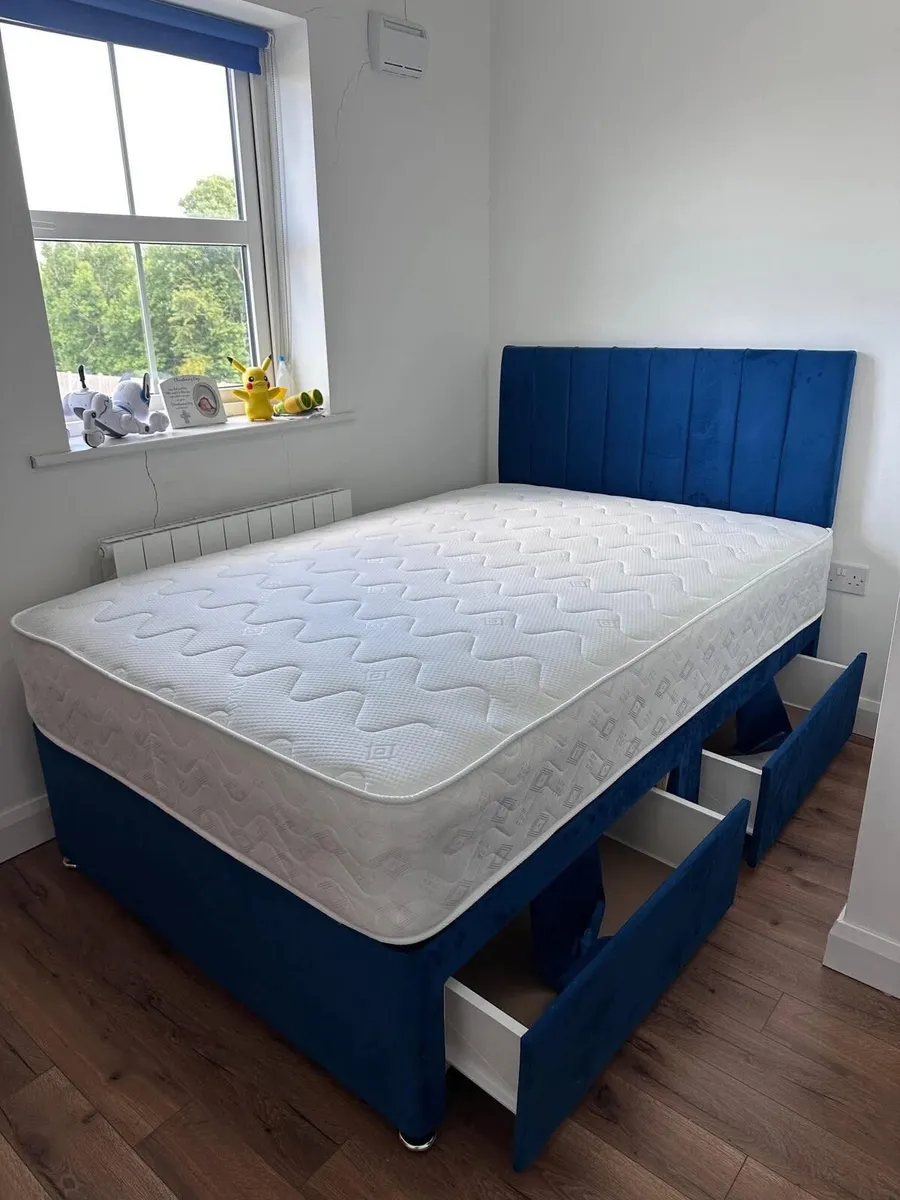 New 5ft grey divan bed with mattress and headboard - Image 3