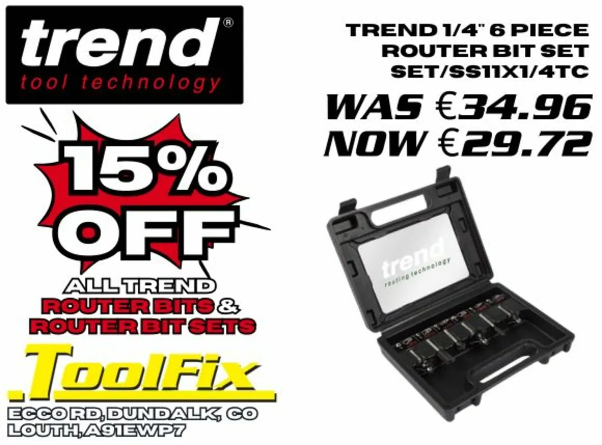 15% OFF ALL Trend Router Bits & Router Bit Sets - Image 1