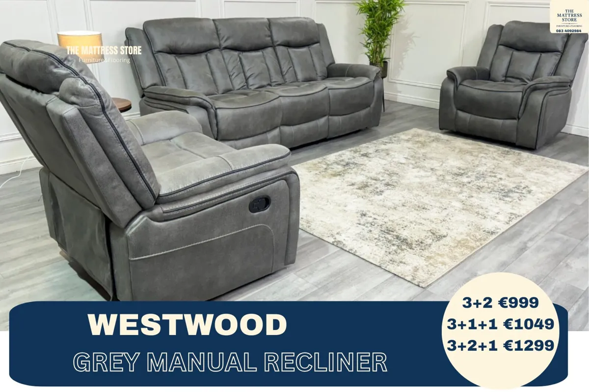 New 3+2 Grey westwood manual recliner - Image 2