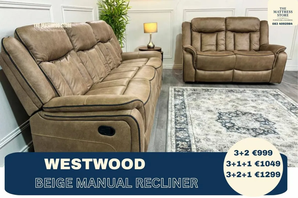 New 3+2 Sand manual recliner sofa - Image 1