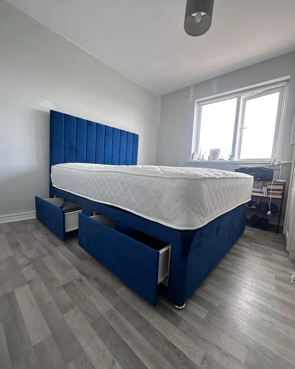 New 4'6 Grey base with mattress & Headboard - Image 2