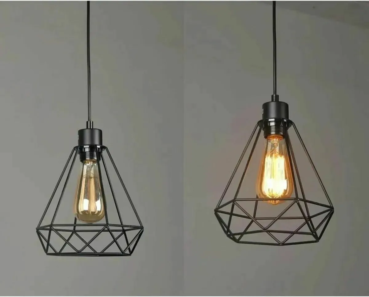 Vintage 3 Bulb Cage Pendant Industrial Light - Image 2
