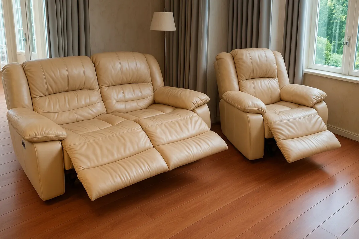 Leather Recliner Sofa - 2 Piece, 3 Seater - Image 1