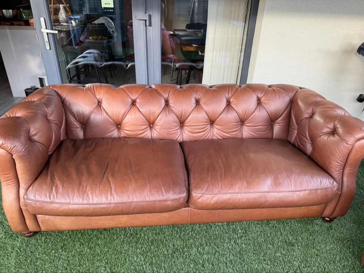 Real leather chesterfield sofas - Image 2