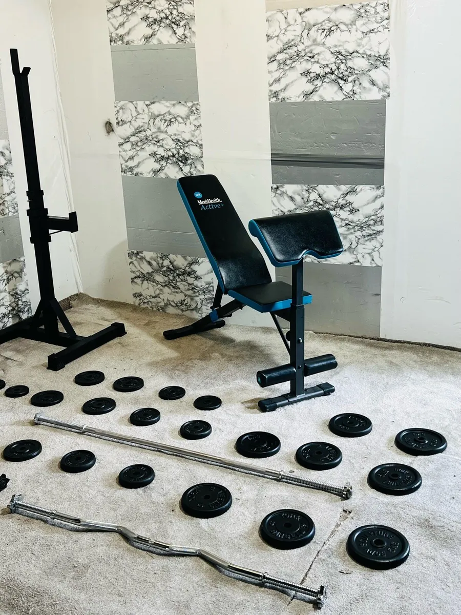 COMPLETE HOME GYM CAST IRON WEIGHTS RACK BENCH BAR - Image 3