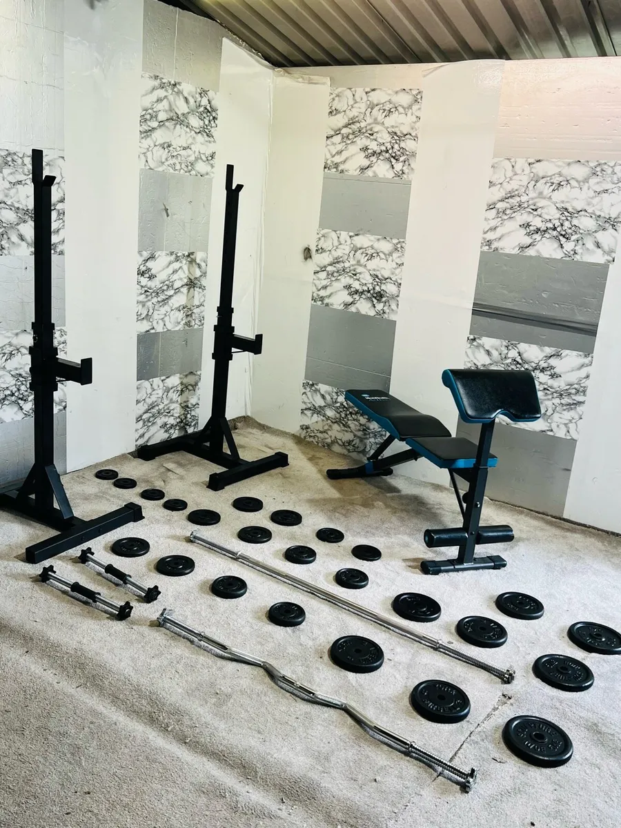 COMPLETE HOME GYM CAST IRON WEIGHTS RACK BENCH BAR - Image 4