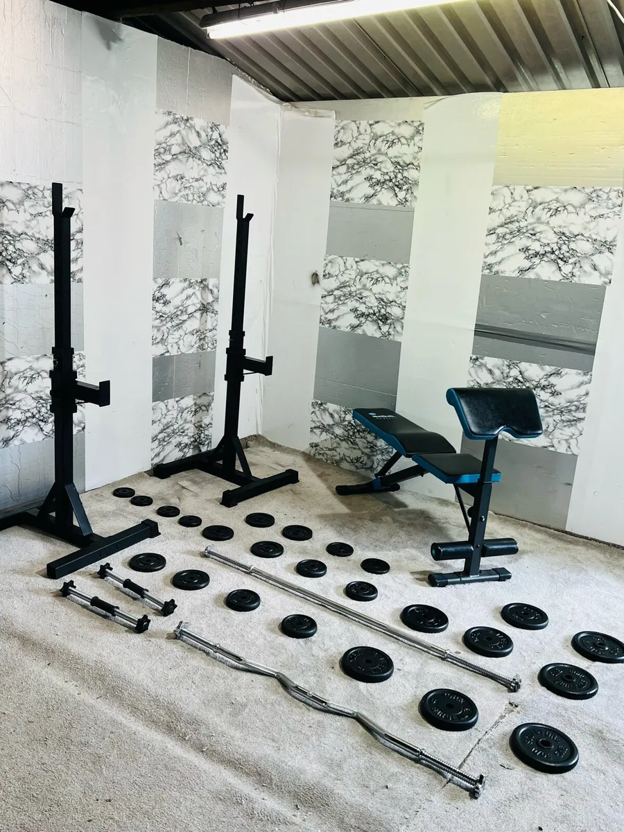 COMPLETE HOME GYM CAST IRON WEIGHTS RACK BENCH BAR - Image 2
