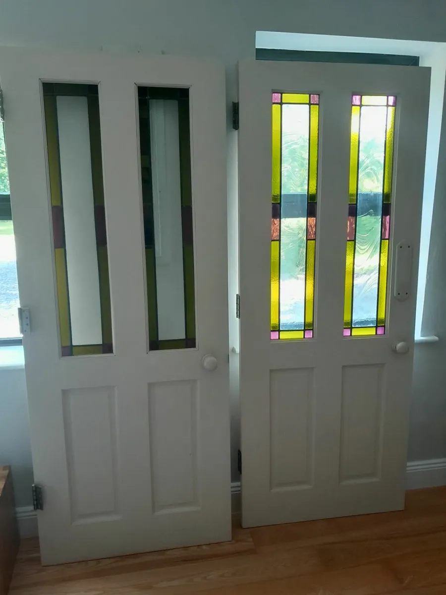Double doors (oak) with stained glass - Image 1