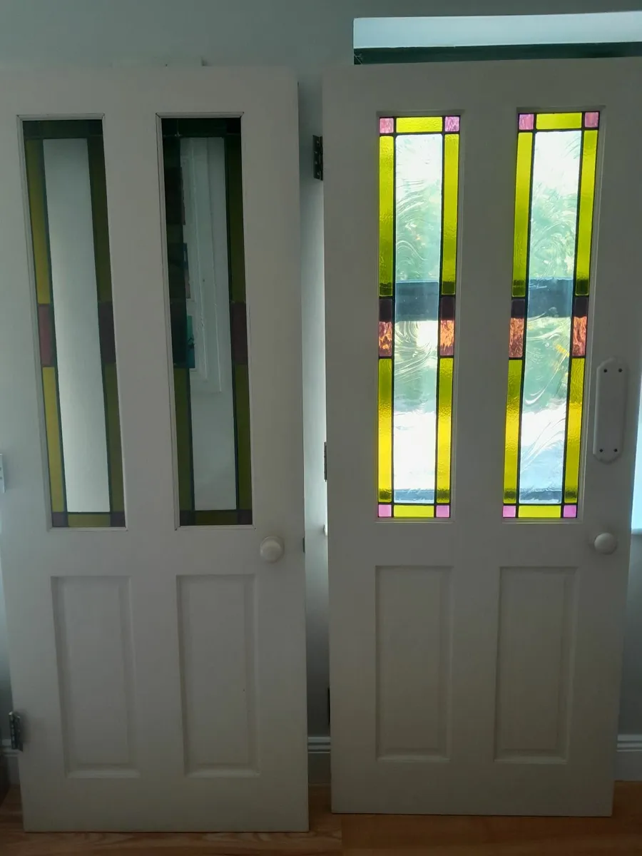 Double doors (oak) with stained glass - Image 2
